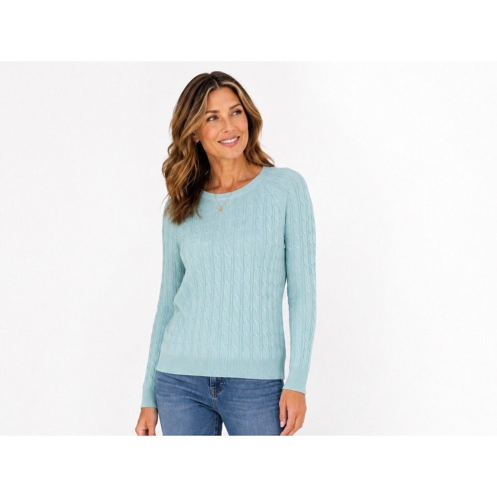 Croft &Barrow Lightweight Cable Knit Pullover Sweater Aqua Blue Size Medium